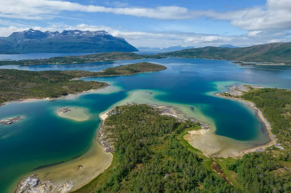 Gyönyörű Nordland Észak Norvégia Landscape Aerial View Türkiz Öblök Atlanti — Stock Fotó