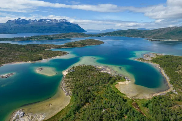 Piękny Nordland Północna Norwegia Widok Lotu Ptaka Turkusowe Zatoki Oceanu — Zdjęcie stockowe