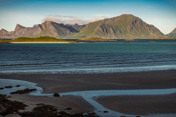 Norweski Nordland Malownicza Plaża Archipelagu Lofoten Norwegii Letni Czas Krajobrazy — Zdjęcie stockowe