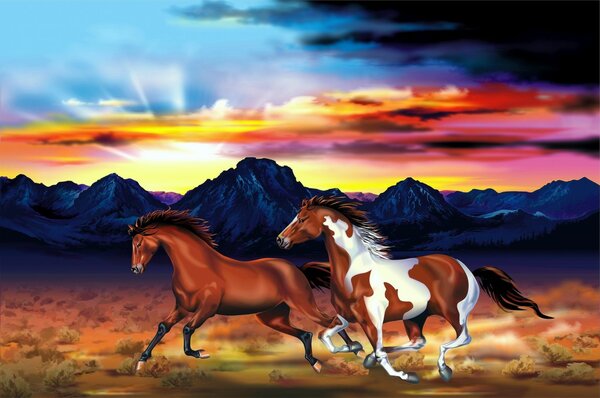 Wild Horses Run Illustration