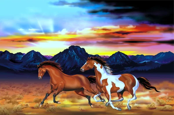 Wild Horses Run Illustrazione — Foto Stock