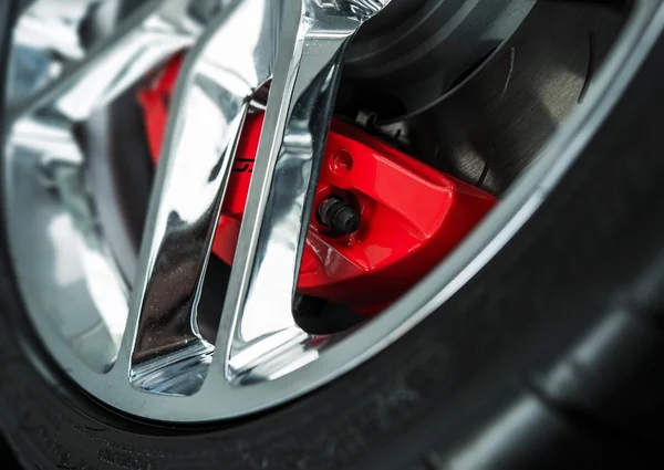 Red Car Brakes Closeup — Stock Photo, Image