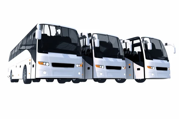 Tři moderní autobusy, samostatný — Stock fotografie