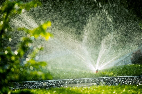 Roterande gräsmatta sprinkler — Stockfoto