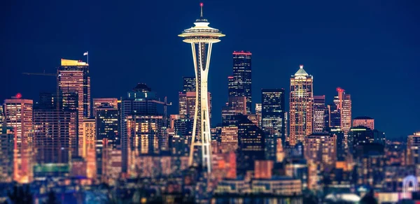 Seattle Night Panoramic — Stock Photo, Image