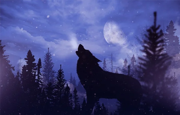 Howling Wolf in Wilderness Stok Foto Bebas Royalti