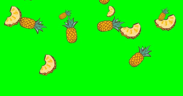 Ananás de fundo animado com fatias móveis de abacaxi. fundo de fruta doodle no fundo verde decorativo, animação padrão abstrato. Vídeo. Design de capa. imagens de estoque 4k — Vídeo de Stock