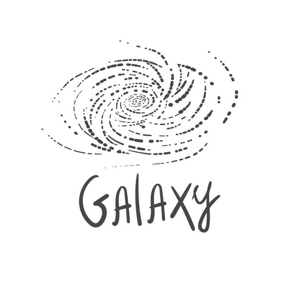 Doodle Vector galaxis ködökkel, csillagképekkel és csillagokkal. Galaxy Milky Way ikonok tér háttér — Stock Vector