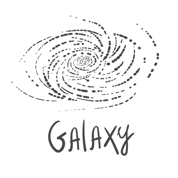 Doodle Vector galaxis ködökkel, csillagképekkel és csillagokkal. Galaxy Milky Way ikonok tér háttér — Stock Vector