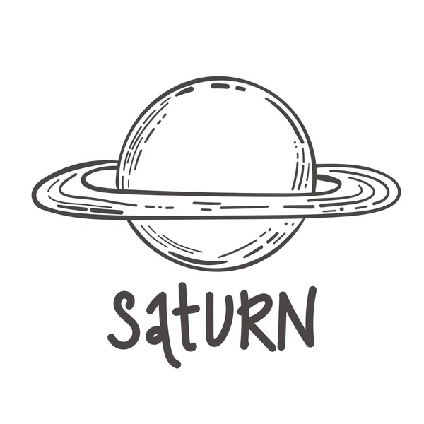 Szaturnusz bolygó ikon. firka illusztráció a Szaturnusz bolygó vektor ikon web. fekete-fehér, kézzel rajzolt, skicc stílus, elszigetelt fehér háttér. monokróm ikon — Stock Vector