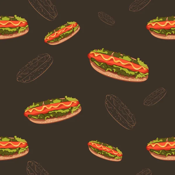 Hot Dog Day Vecteur Motif Sans Couture Avec Des Petits — Image vectorielle