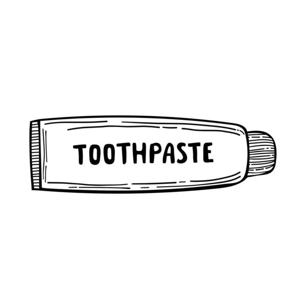 Doodle Funny Cartoon Toothpaste Vector Isolated Black White — Stock Vector