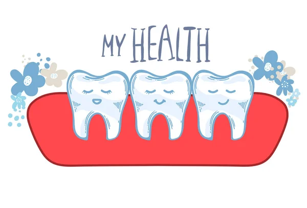 Dental Cartoon Vector Teeth Gum Health Hand Drawing Dental Care — Stock Vector