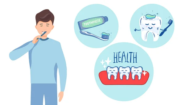 Hombre Cepillándose Los Dientes Ilustración Vectorial Diseño Plano Mis Letras Vector De Stock