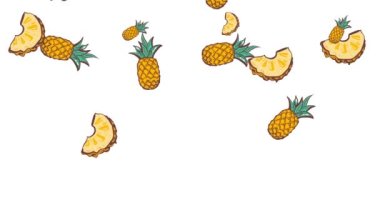 Hareket eden ananas dilimleriyle arka plan animasyonu. Beyaz arka plan dekoratif karalama meyve arka planı, soyut desen animasyonu. Video. Kapak tasarımı stok görüntüleri 4k