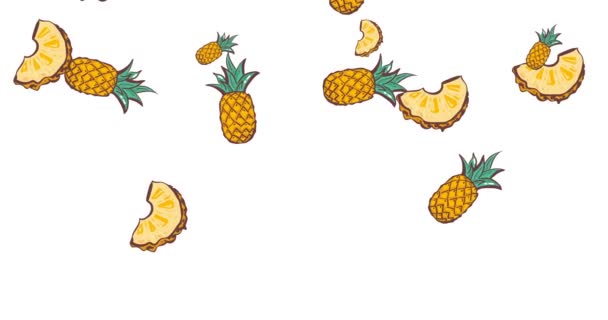 Animowany ananas tła z ruchomymi plastrami ananasa. doodle tło owocowe na białym tle dekoracyjne, abstrakcyjny wzór animacji. wideo. Projekt przykrywki. materiał 4k — Wideo stockowe