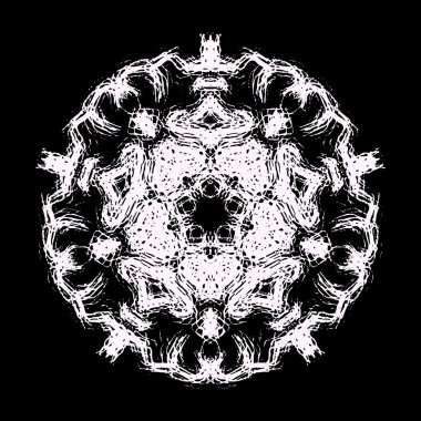 Mandala, soyut yuvarlak karalama. Etnik süs, çizilmiş simetri. Millet, meditasyon tasarımı. Kıvrımlı, siyah üzerine izole edilmiş. Vektör