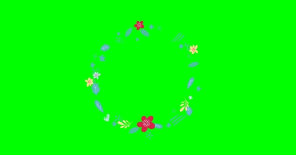 Hermosa decoración floral en marco circular con flores de garabato, animación de vídeo 4k. Marco redondo para cualquier diseño de propósito romántico sobre fondo blanco. Día de San Valentín de imágenes 4k de alta calidad, — Vídeo de stock