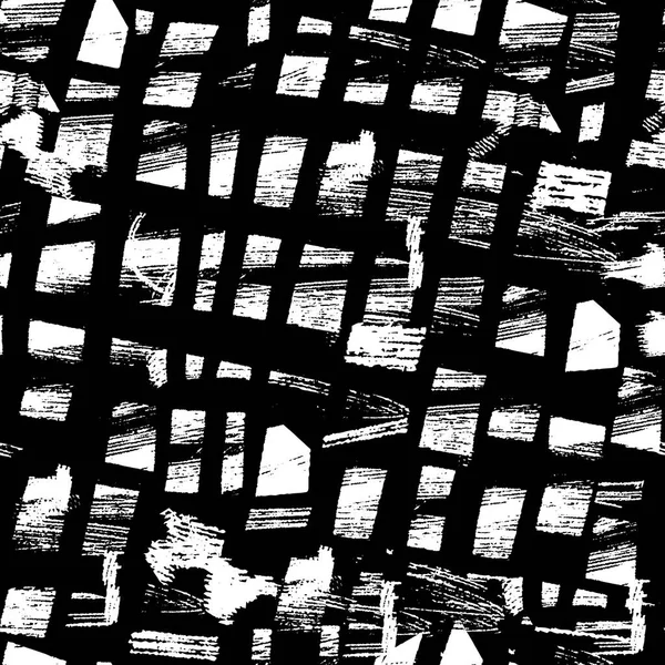 Vektor sömlöst mönster med penselränder och drag. vit på svart bakgrund. Handmålade grange konsistens. Bläck geometriska element. Modernt mode. Oändligt tygtryck. Retro — Stock vektor