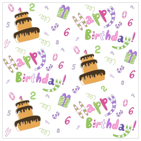 Seamless happy birthday cake and decoration background pattern — Stock Vector