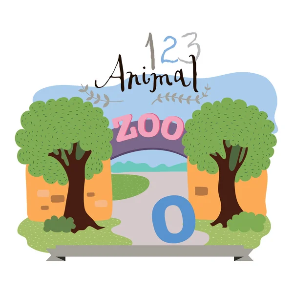 Children alphabet of animals and figures. Digit zero. Vector illustration. — Stock Vector