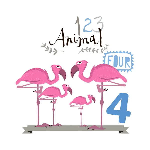 Alphabet enfants des animaux et des figures. Quatre chiffres. Illustration vectorielle . — Image vectorielle