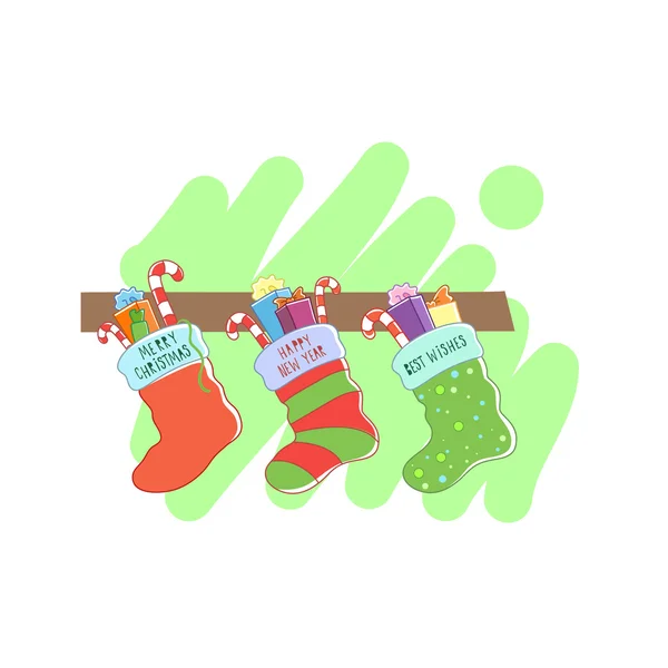 Tři vánoční ponožky. Karta na přání. Vektorové ilustrace — Stockový vektor
