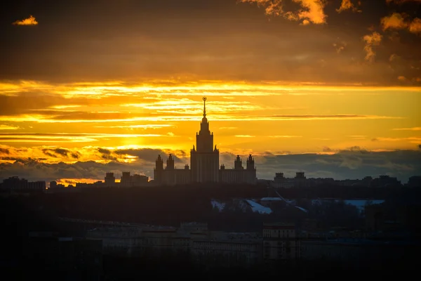 Sunset Moscow State University in winter — Stock Photo, Image