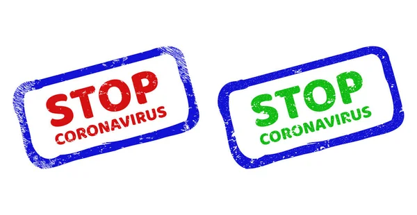 STOP CORONAVIRUS Bicolor Rough Rectangle Stamps with Distress Textures — Stock Vector