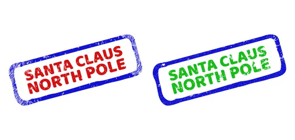 Sellos de rectángulo áspero bicolor SANTA CLAUS NORTH POLE con texturas cortadas — Archivo Imágenes Vectoriales