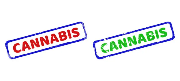 CANNABIS dvoubarevné hrubé obdélníkové známky s korodovanými povrchy — Stockový vektor