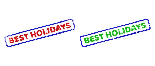 BEST HOLIDAYS Bicolor Rough Rectangle Stamp Seals with Unclean Surfaces — 스톡 벡터
