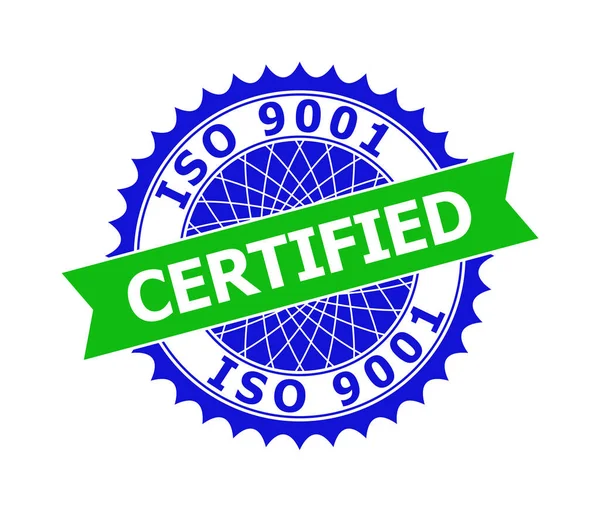ISO 9001 CERTIFICERAD tvåfärgad ren Rosett mall för vattenstämplar — Stock vektor