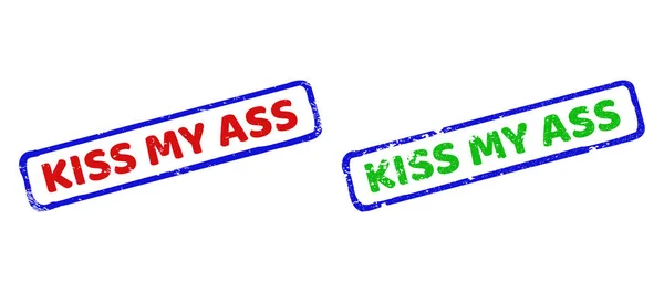 KISS MY ASS Bicolor Rough Rectangle Stamps with Corroded Surfaces — стоковый вектор