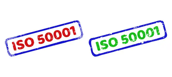 ISO 50001 Çift Renkli Sert Dikdörtgen Yüzeyli Damga Mühürleri — Stok Vektör