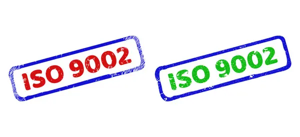 ISO 9002 Bicolor Rough Rectangular Stamp Seals with Unclean Surfaces — Stock Vector