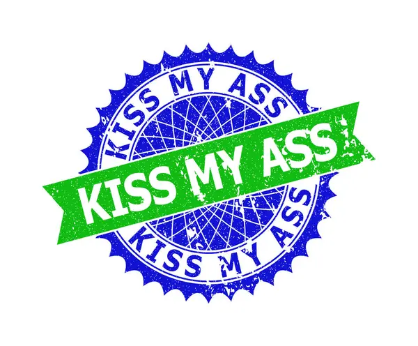 KISS MY ASS Bicolor Rosette Grunged Stamp — стоковый вектор