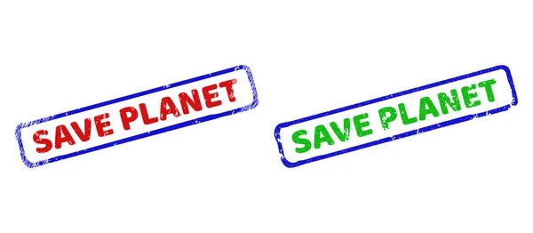 SAVE PLANET Bicolor Rough Rectangle Seals with Distress Styles — Stock Vector
