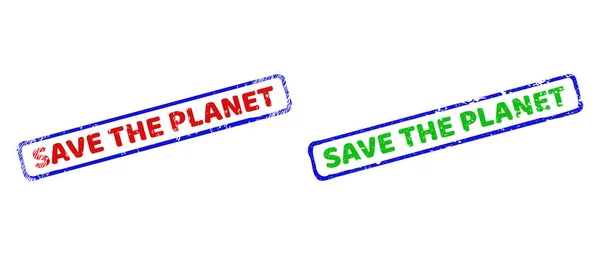 SAVE THE PLANET Біколор Грубий Прямокутник Ущільнення з поверхнями гранжів — стоковий вектор