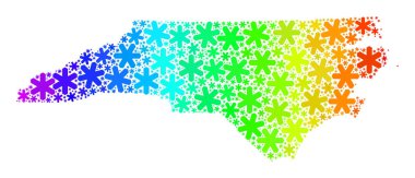 Kar Taneleriyle Kuzey Carolina Eyalet Haritası Hayali Gradyan Noel Kolajı