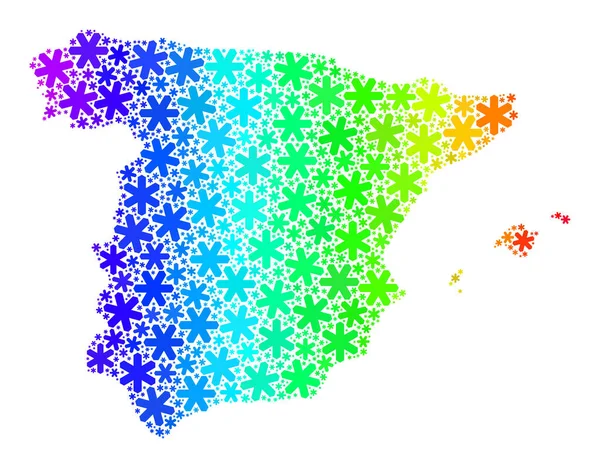 Spectral Gradiented Winter Collage España Mapa de Copos de Nieve — Vector de stock