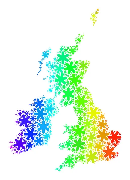 Spektrální gradient Ledová mozaika Velká Británie a Irsko Mapa se sněhem — Stockový vektor