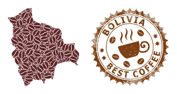 ボリビアのモザイク地図コーヒーとベストコーヒーのための遭難マーク — ストックベクタ