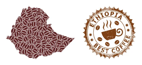 Etiyopya Mozaik Haritası En İyi Kahve İçin Kahve ve Dokulu Rozet