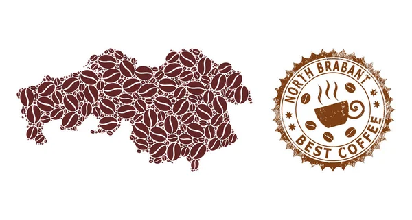 コーヒーの北ブラバント州のモザイク地図と最高のコーヒーのためのテクスチャマーク — ストックベクタ