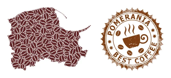 Mosaic Map of Pomeranian Voivodeship with Coffee and Grunge Mark for Best Coffee — стоковий вектор