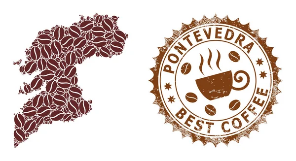 ポンテベドラ州のモザイク地図コーヒーと最高のコーヒーのための遭難賞 — ストックベクタ