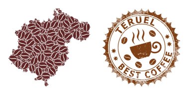 Teruel Eyaleti Mozaik Haritası Kahve ve En İyi Kahve İçin Dokulu Mark