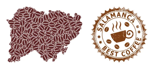 コーヒー豆とグランジシールでサラマンカ県のモザイク地図 — ストックベクタ
