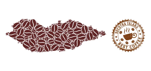 コーヒーからのソコトラ島のモザイク地図と最高のコーヒーのためのテクスチャ賞 — ストックベクタ
